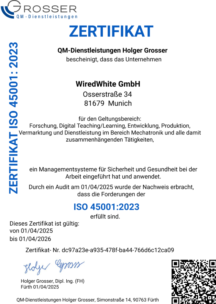 WiredWhite-GmbH - ISO 45001 Zertifikat